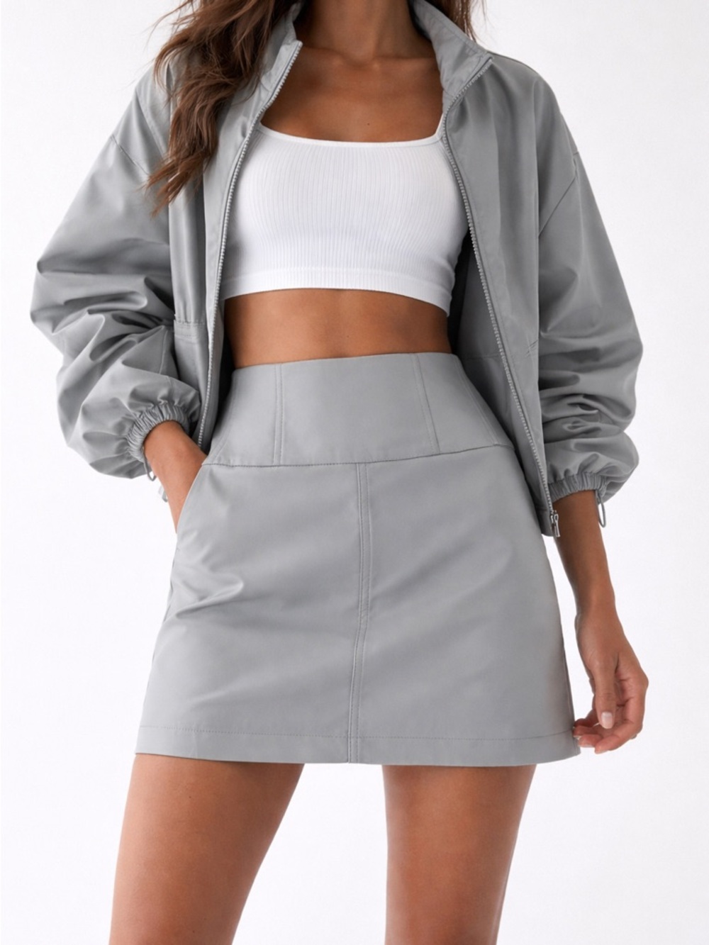 ZARA Technical Mini Skirt Grey Futuristic Sleek Minimal Club Y2K